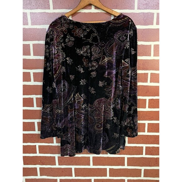 Coldwater Creek Purple Abstract Velvet Long Bell Sleeve Blouse Size XL Goth Chic - Picture 4 of 6